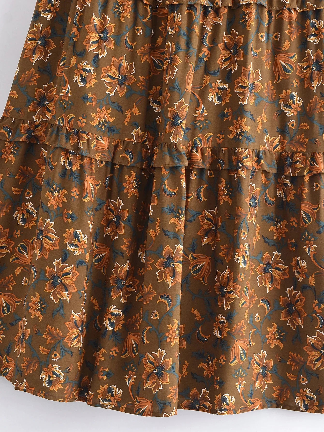 Rustic Wildflower Boho Floral Print Midi Dress