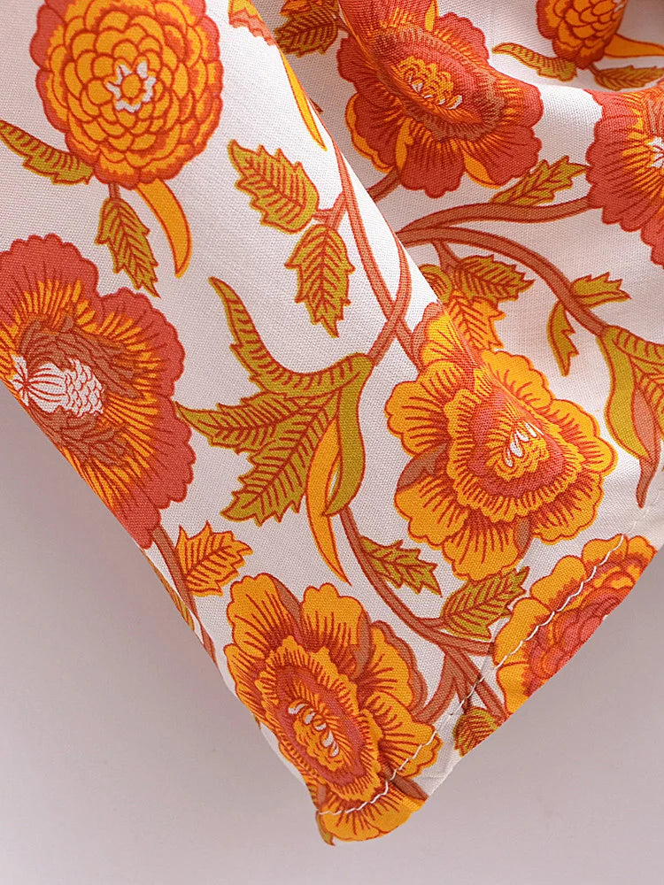 Marigold Orange Boho Floral Print Crop Top