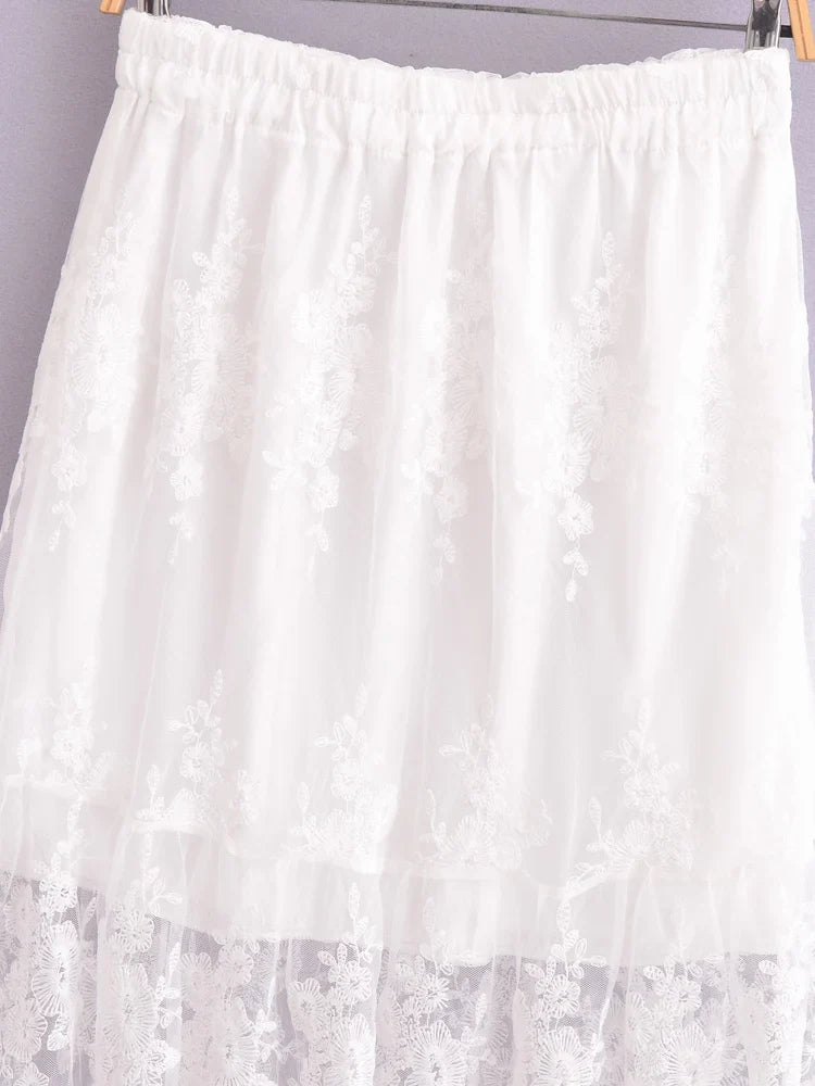 Romance in Lace Sheer Floral Midi Skirt