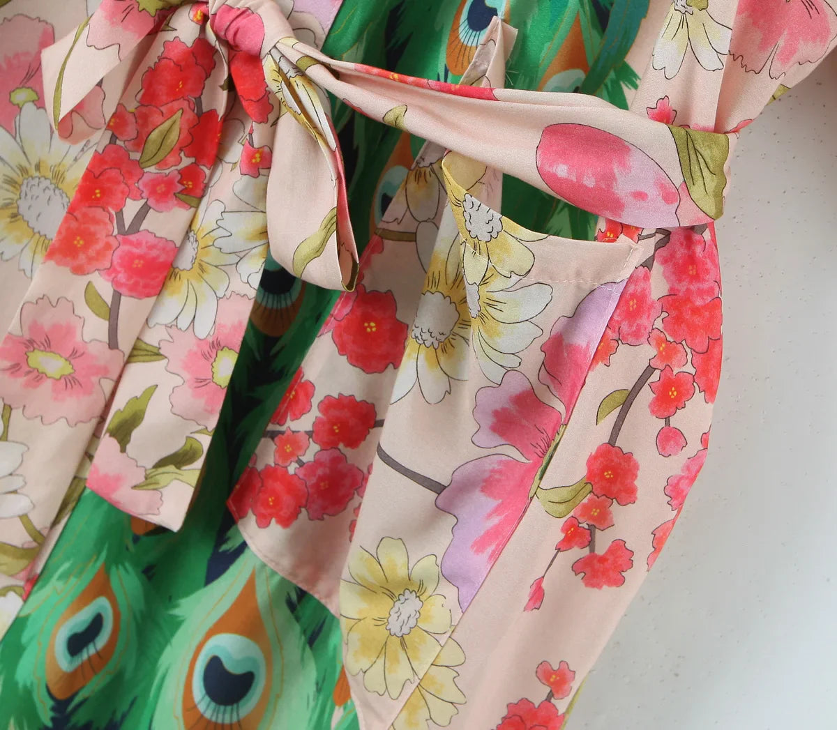 Pink Peacock Boho Floral Print Maxi Robe