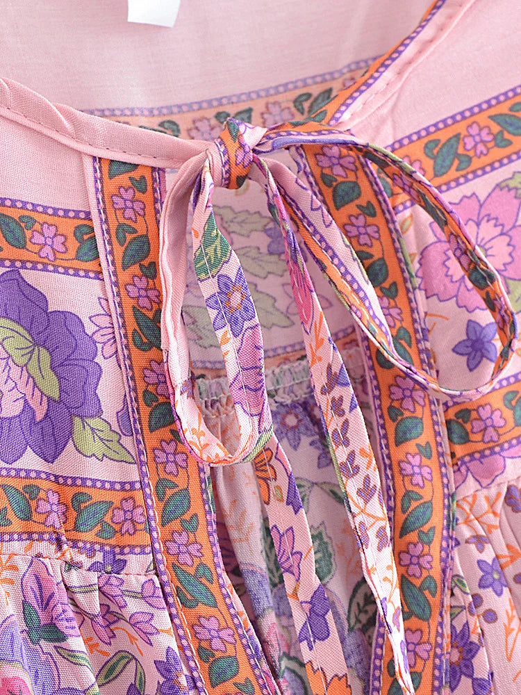Pink Whisper Boho Floral Print Long Sleeve Blouse