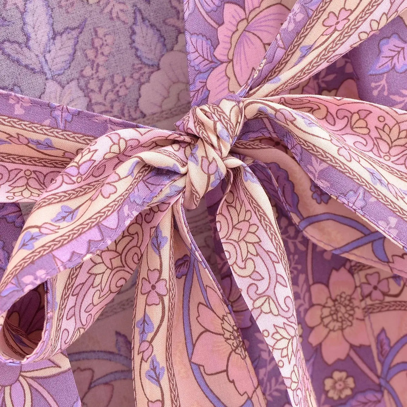 Lavender Rose Boho Floral Print Short Robe