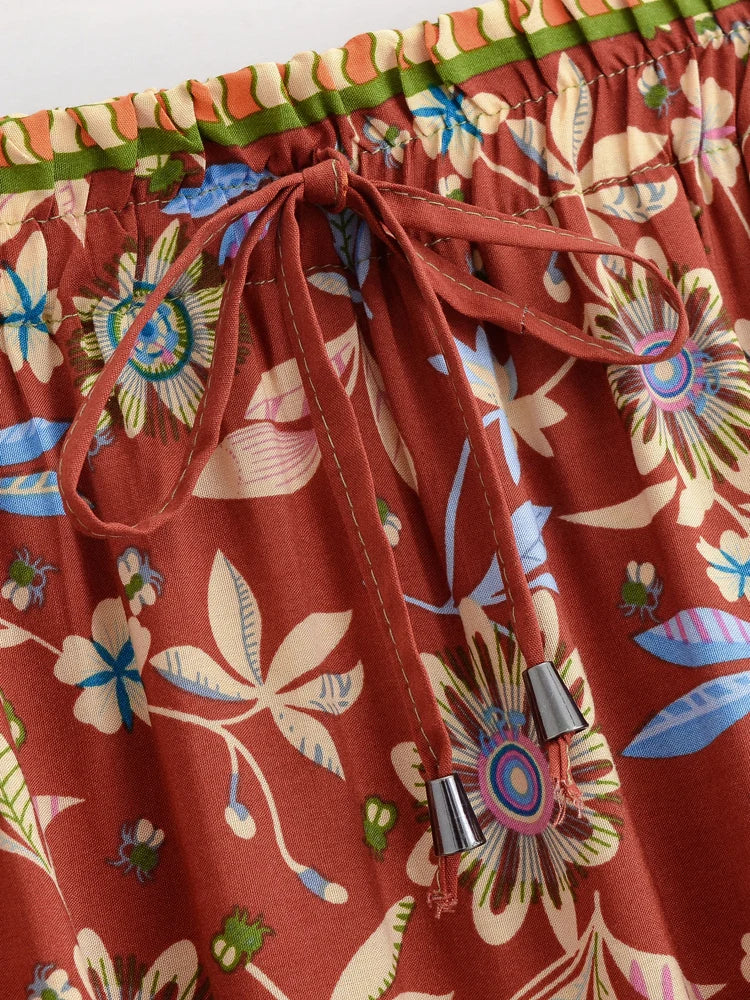 Henna Blossom Floral Print Boho Maxi Skirt