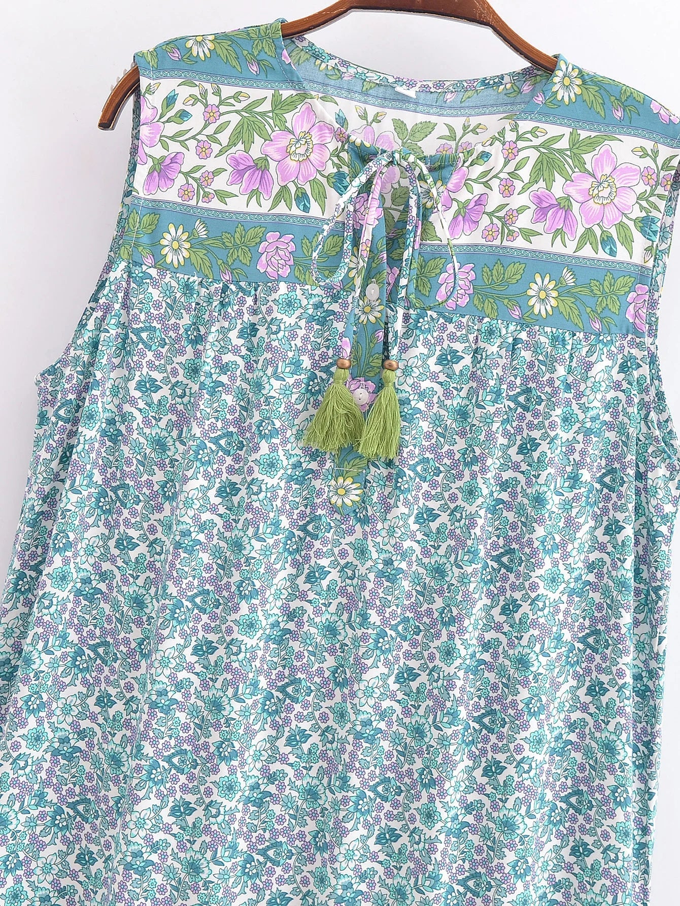 Cyan Dream Boho Floral Print Mini Dress