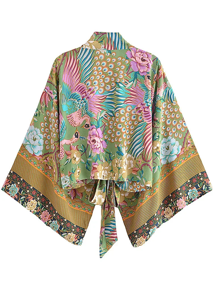 Jade Peacock Boho Floral Print Crop Top