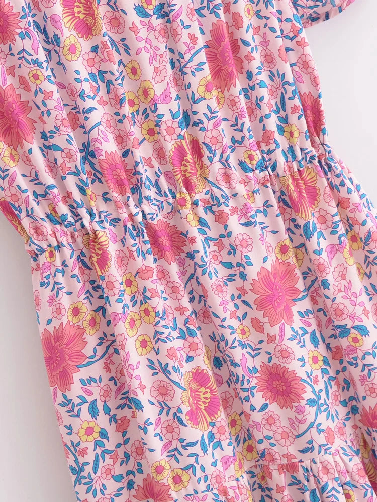 Dreamy Rose Pink Boho Floral Print Maxi Dress