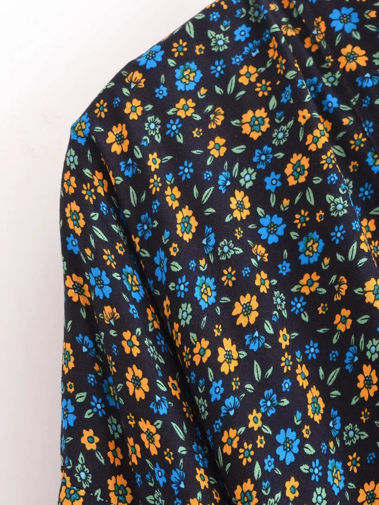 Moonlight Navy Boho Floral Print Crop Top