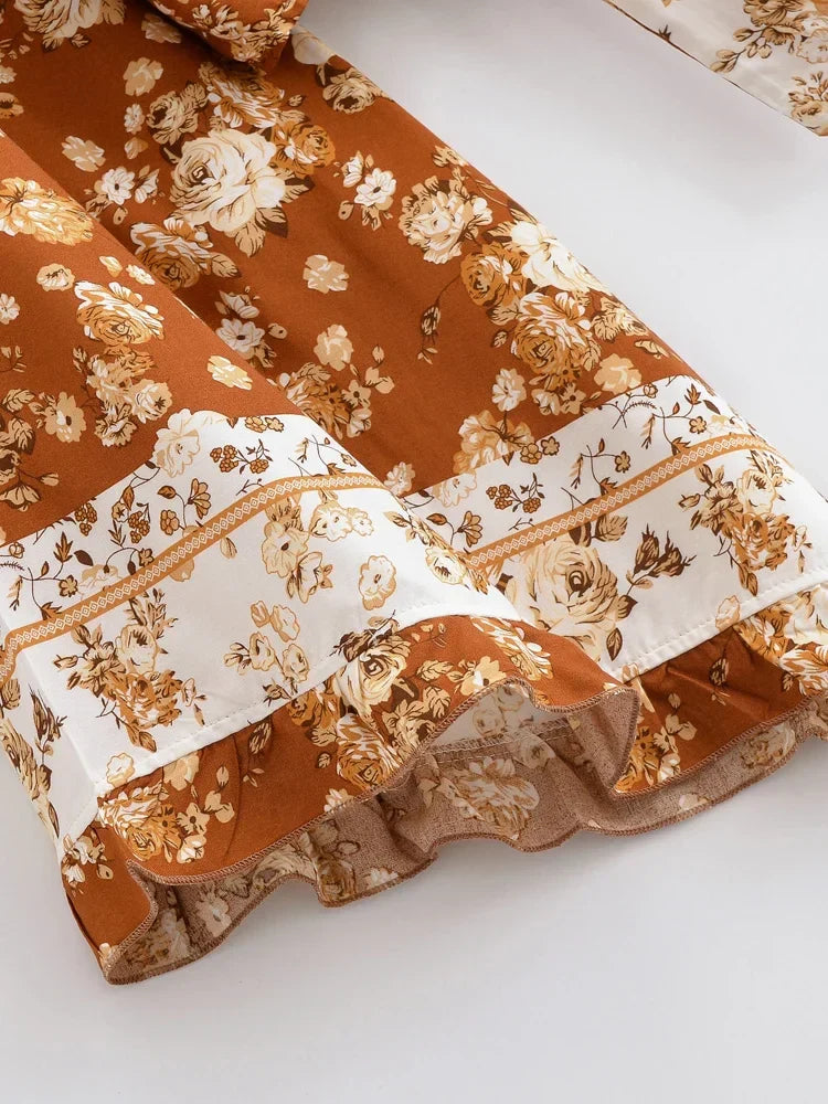 Spiced Honey Boho Floral Print Long Sleeve Crop Top