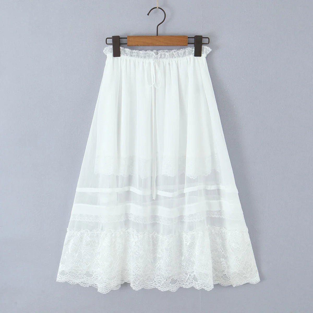 Whispering Lace Semi-Sheer Midi Skirt