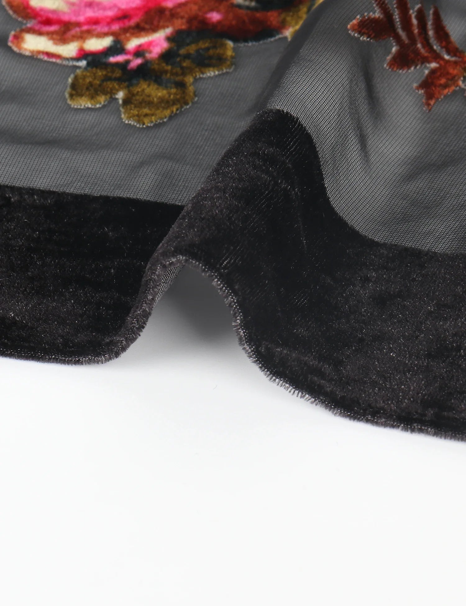 Black Rose Floral Print Velvet Burnout Kimono