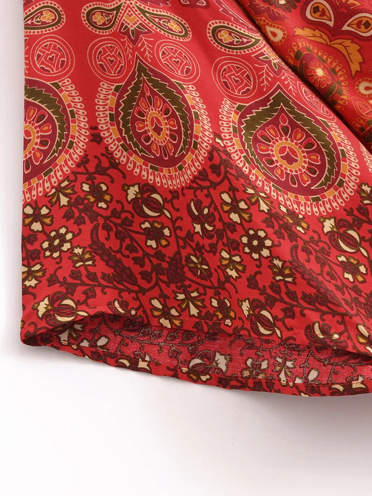 Fiesta Red Boho Floral Print Crop Top