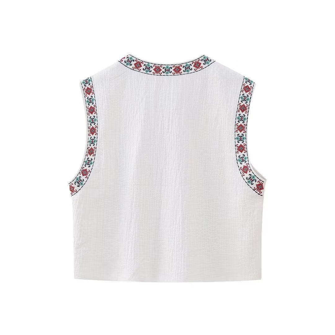 Red Blooms Boho Floral Embroidered Vest