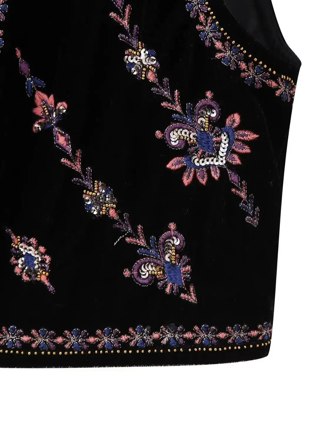 Black Shimmer Boho Sequin Embroidered Vest