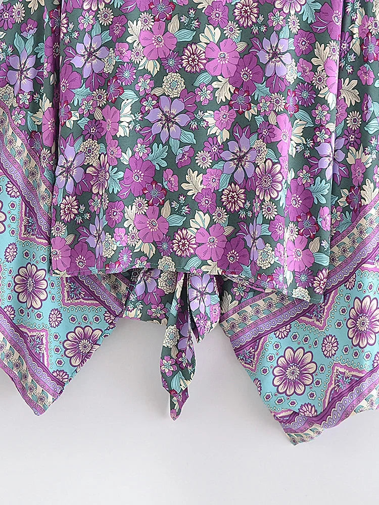 Amethyst Bloom Boho Floral Print Crop Top