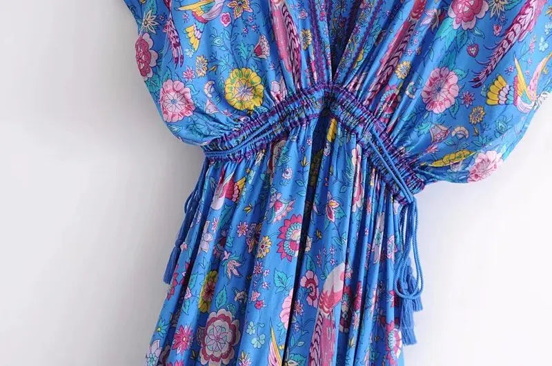 Sapphire Songbird Boho Floral Print Midi Dress