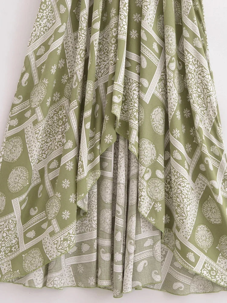 Mystic Moss Boho Floral Print Maxi Dress