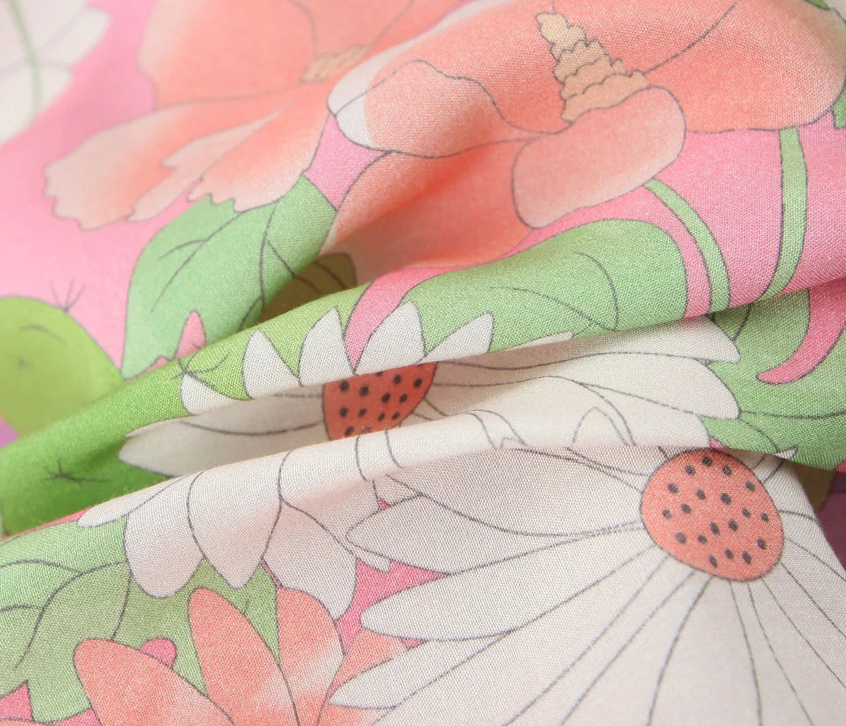 Pink Blooms Boho Floral Print Maxi Robe