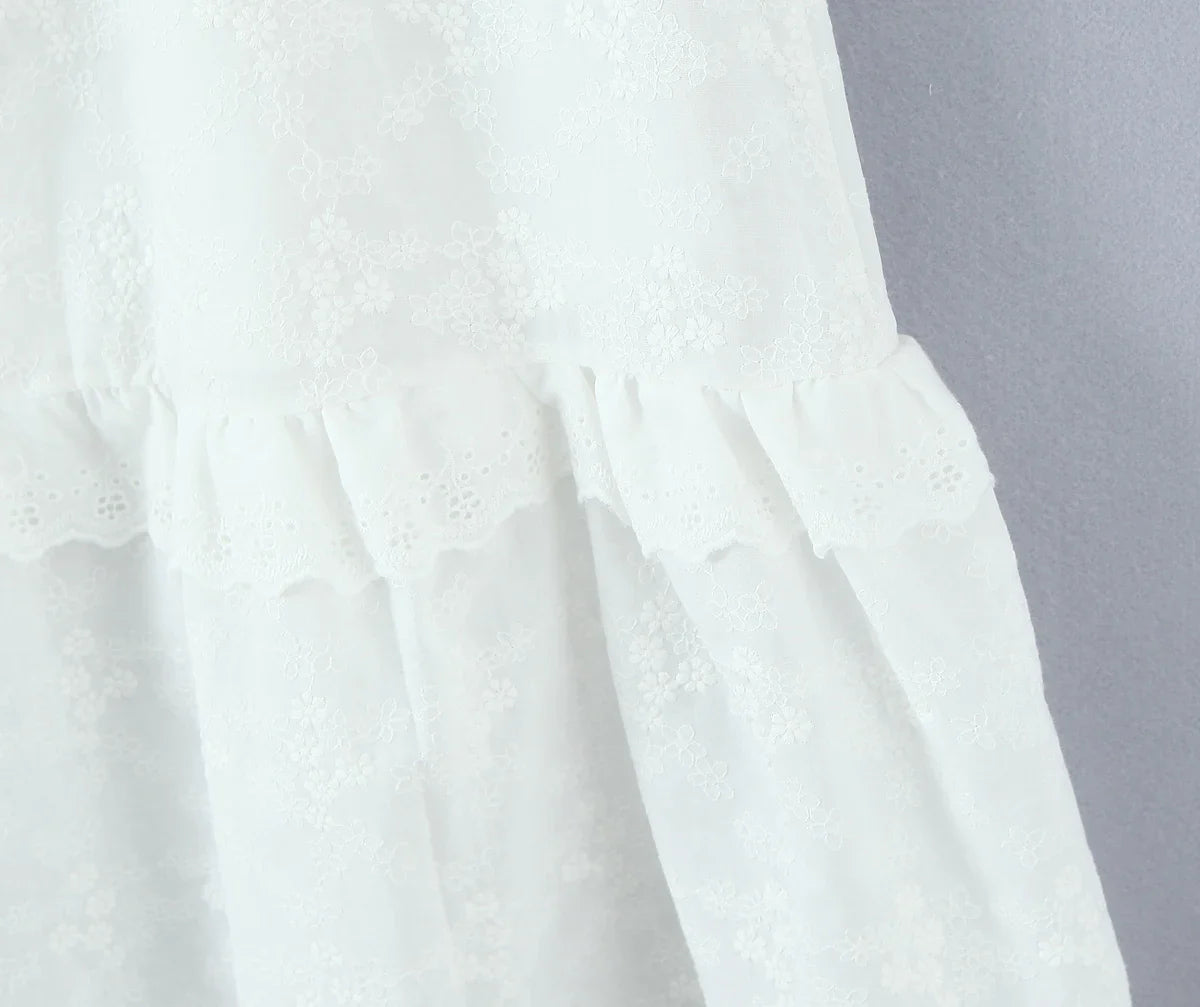 Dreamy White Floral Embroidered Midi Skirt
