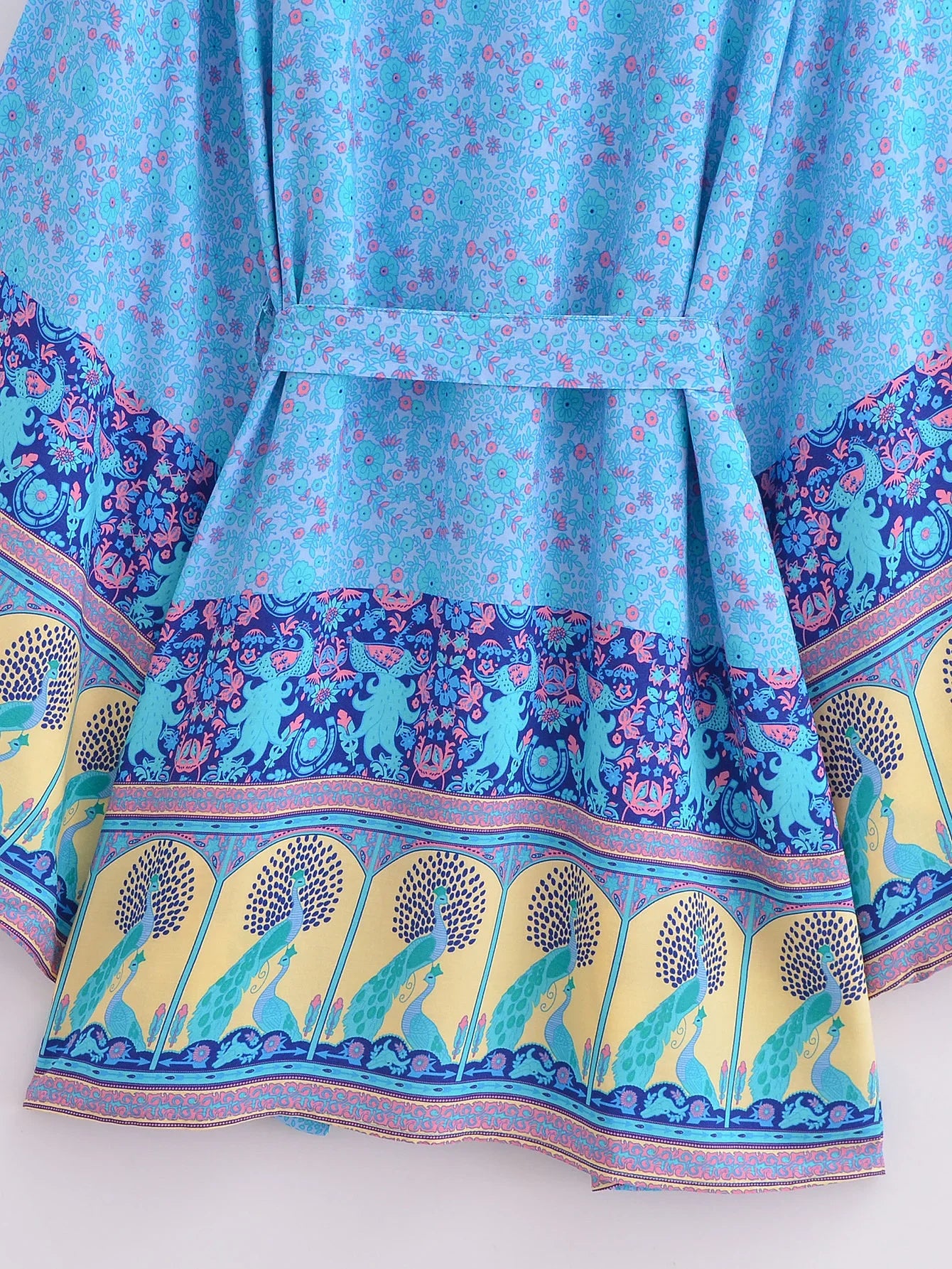 Sapphire Serenade Boho Floral Print Short Robe