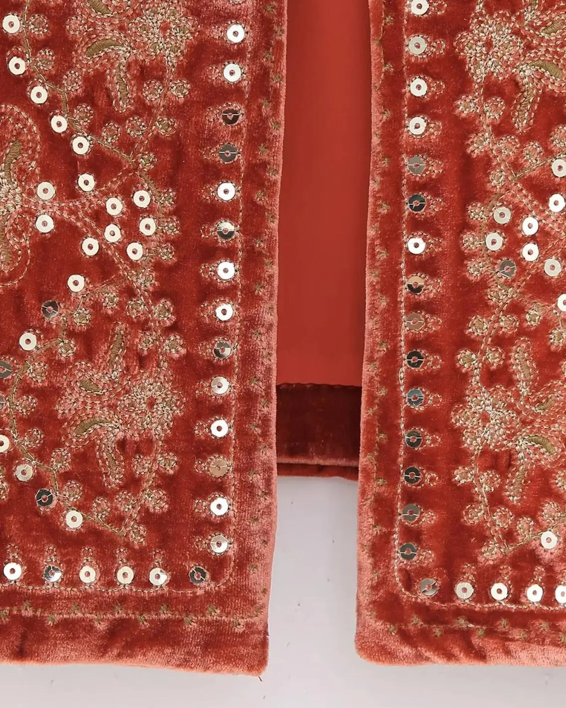 Red Boho Sequin Embroidered Vest