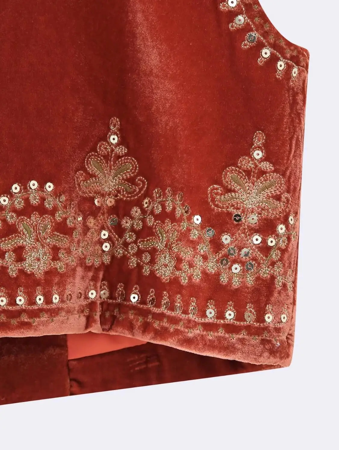 Red Boho Sequin Embroidered Vest