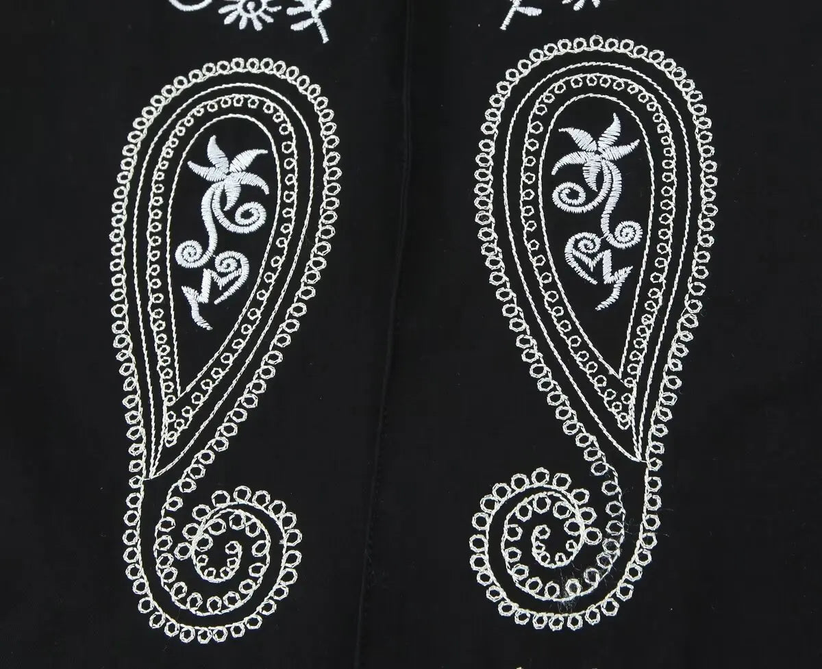 Black Paisley Boho Floral Embroidered Vest
