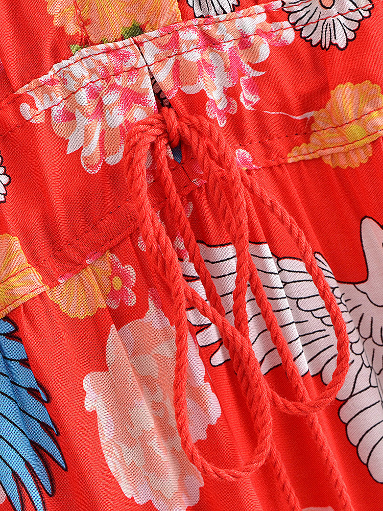 Red Freebird Boho Floral Print Maxi Dress
