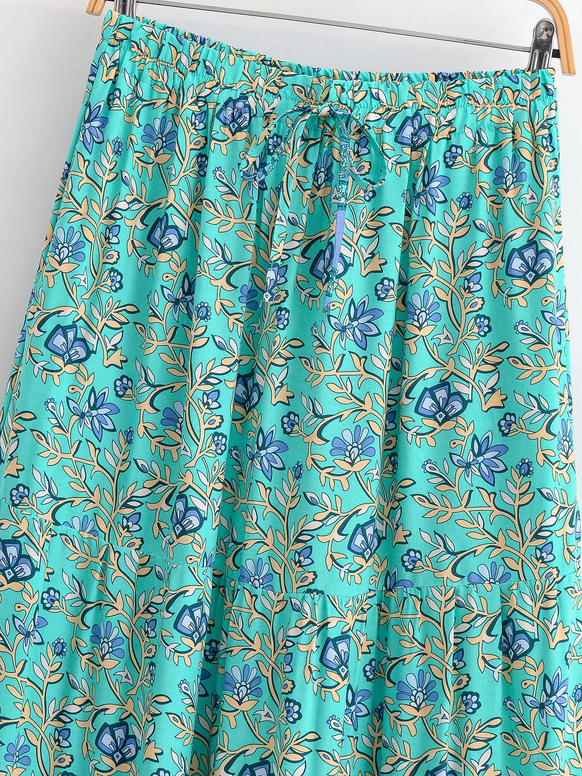 Lagoon Blossom Floral Print Boho Maxi Skirt