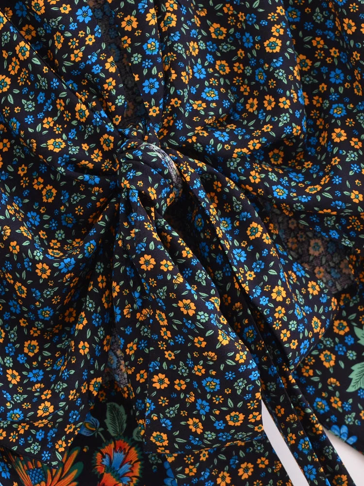 Moonlight Navy Boho Floral Print Crop Top