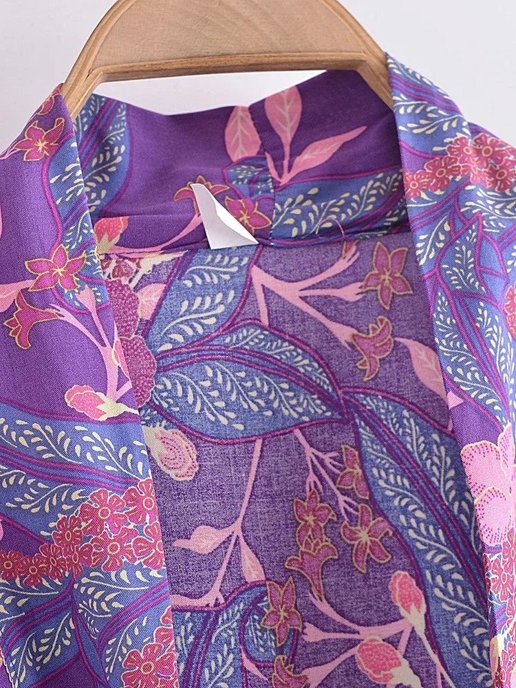 Violet Wisteria Boho Floral Print Crop Top