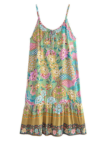 Jade Peacock Boho Floral Print Midi Dress