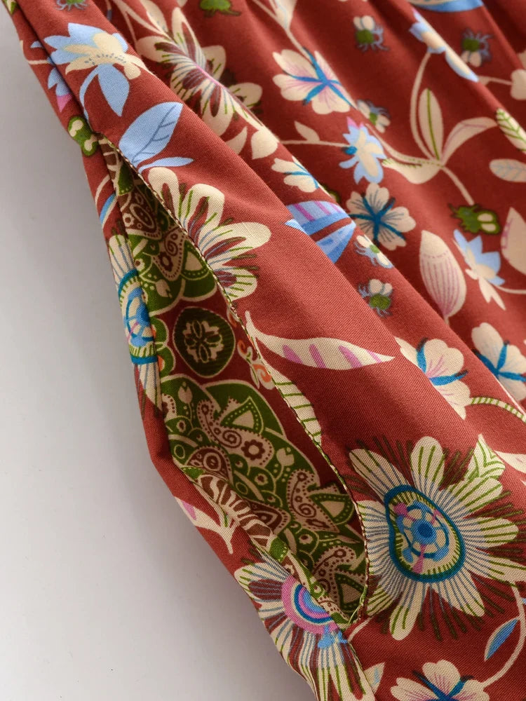 Henna Blossom Floral Print Boho Maxi Skirt