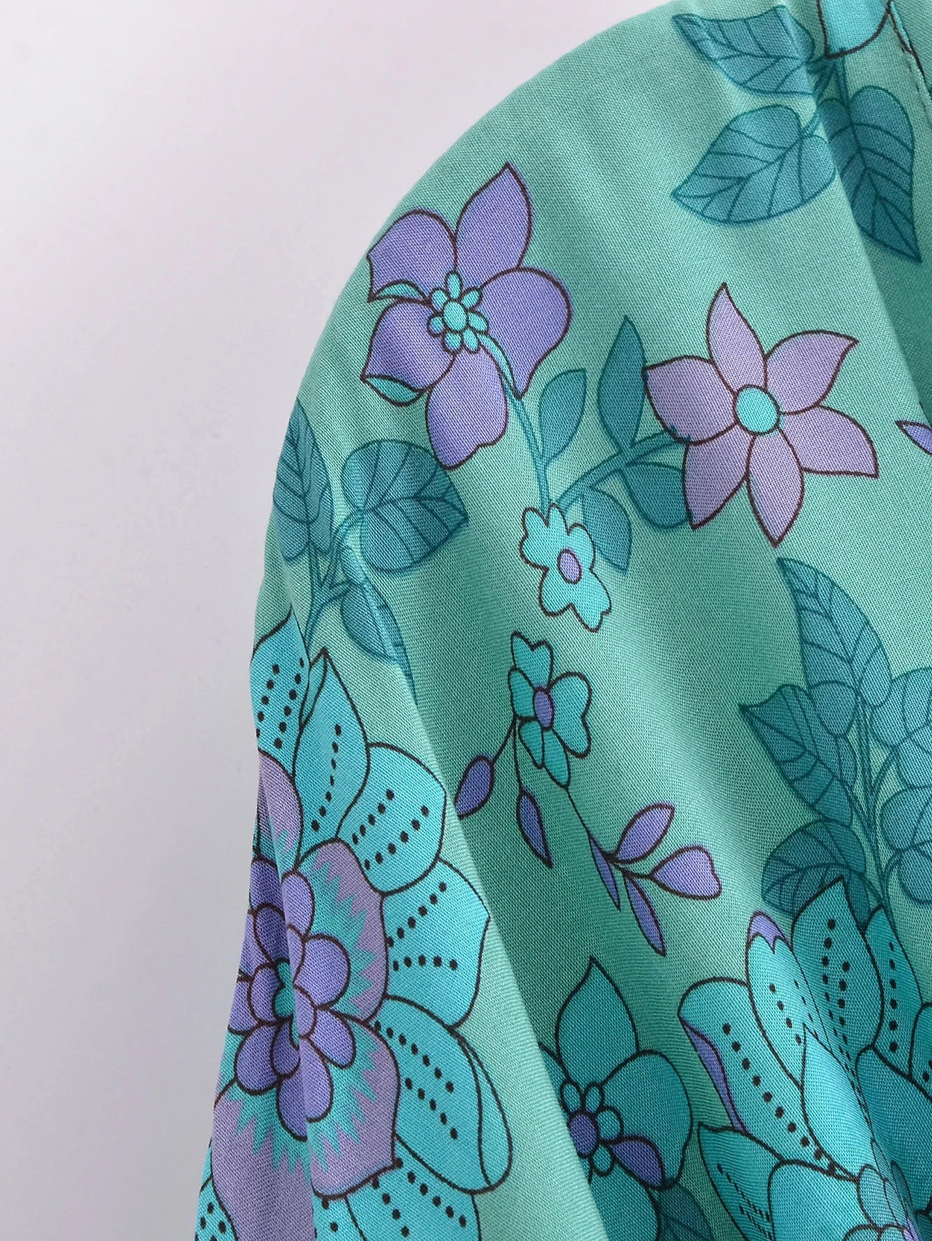 Turquoise Bloom Boho Floral Print Short Robe