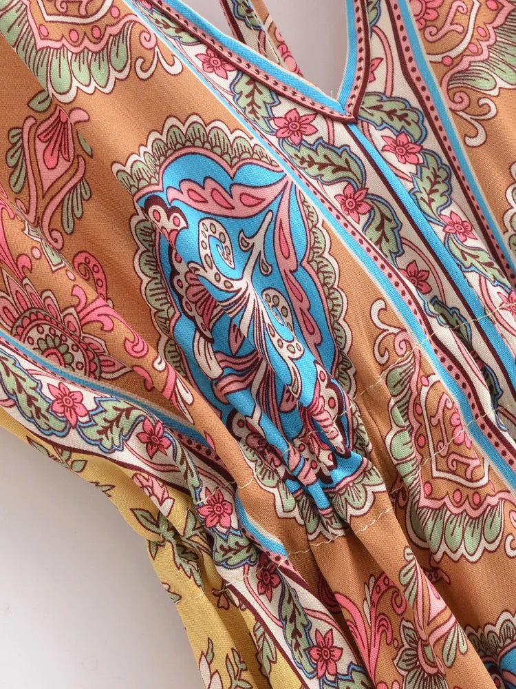 Sunset Dreamer Boho Floral Print Maxi Dress