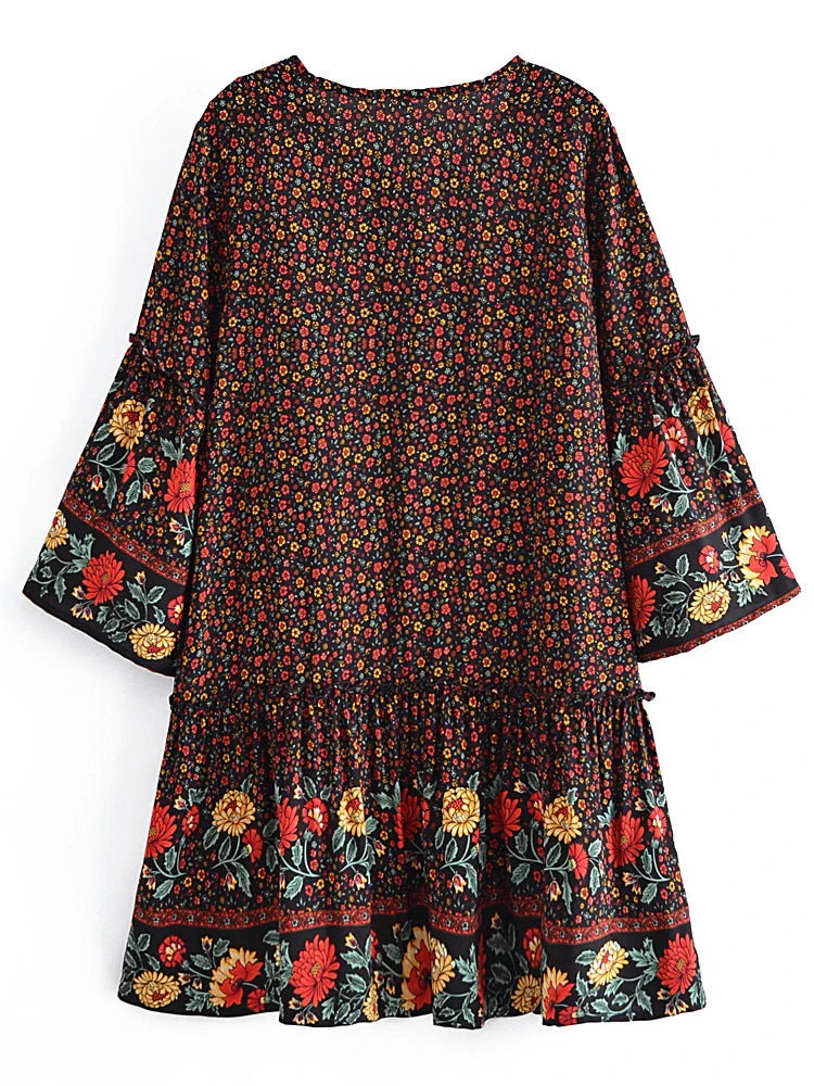 Wild Blooms Boho Floral Print Mini Dress