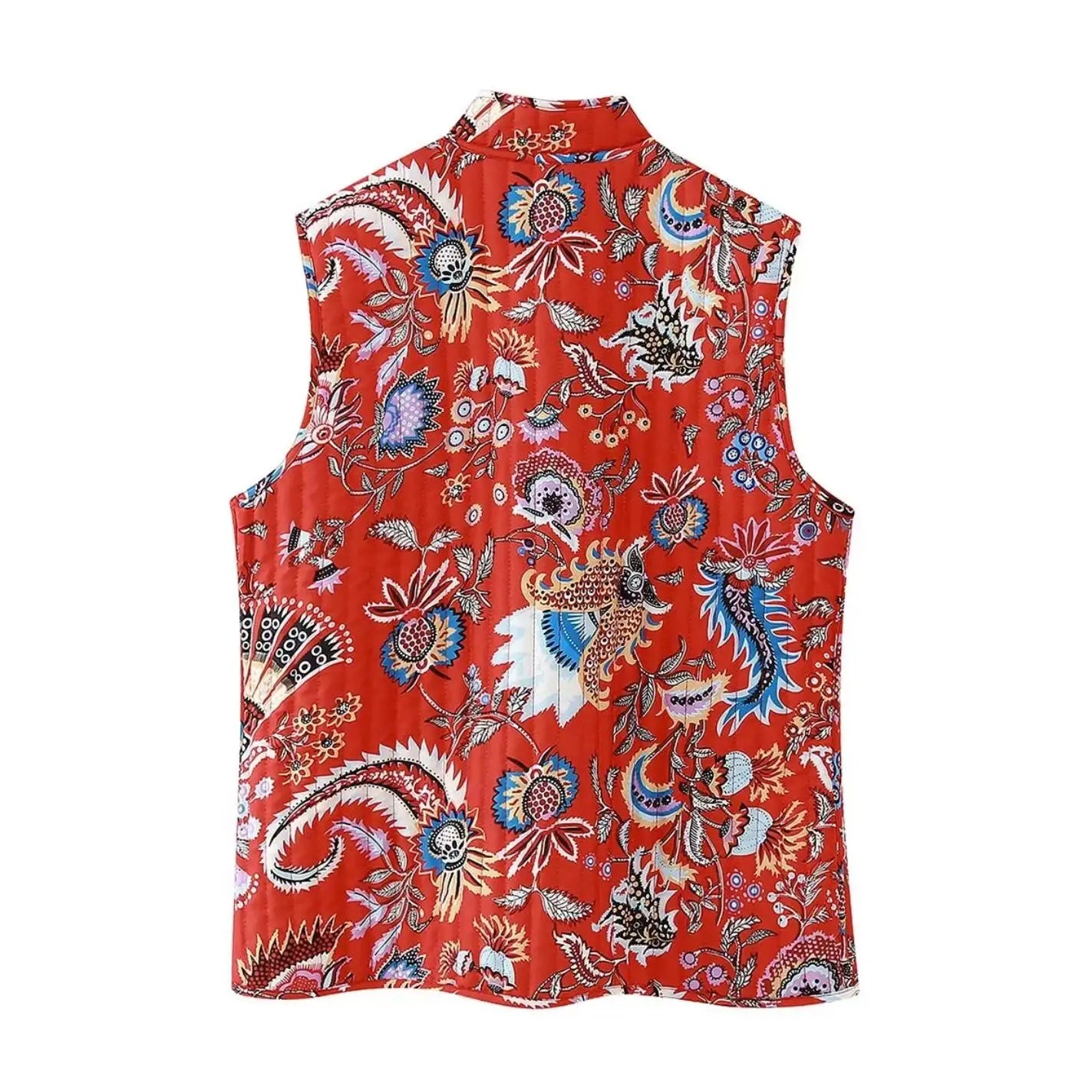Red Reversible Boho Floral Vest