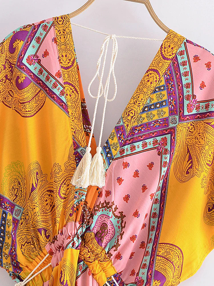 Vibrant Soul Boho Floral Print Midi Dress