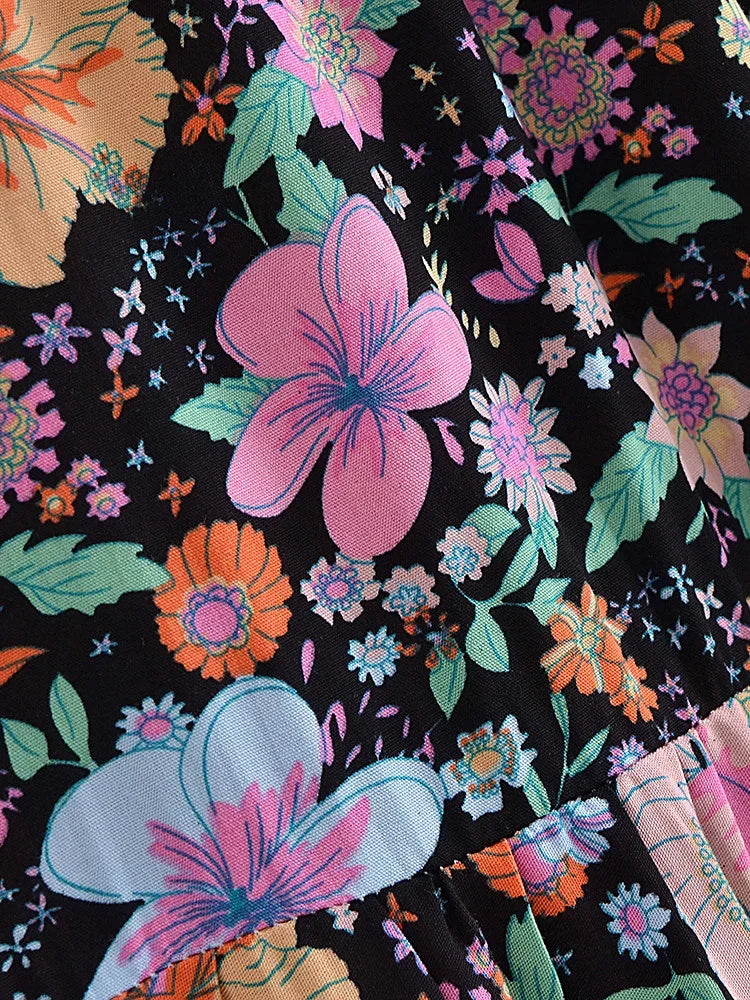Hibiscus Dream Floral Print Boho Maxi Skirt