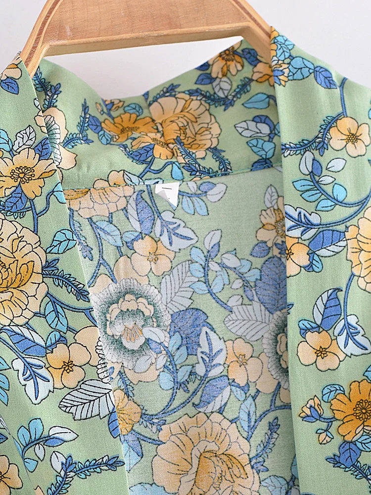 Green Meadow Boho Floral Print Crop Top