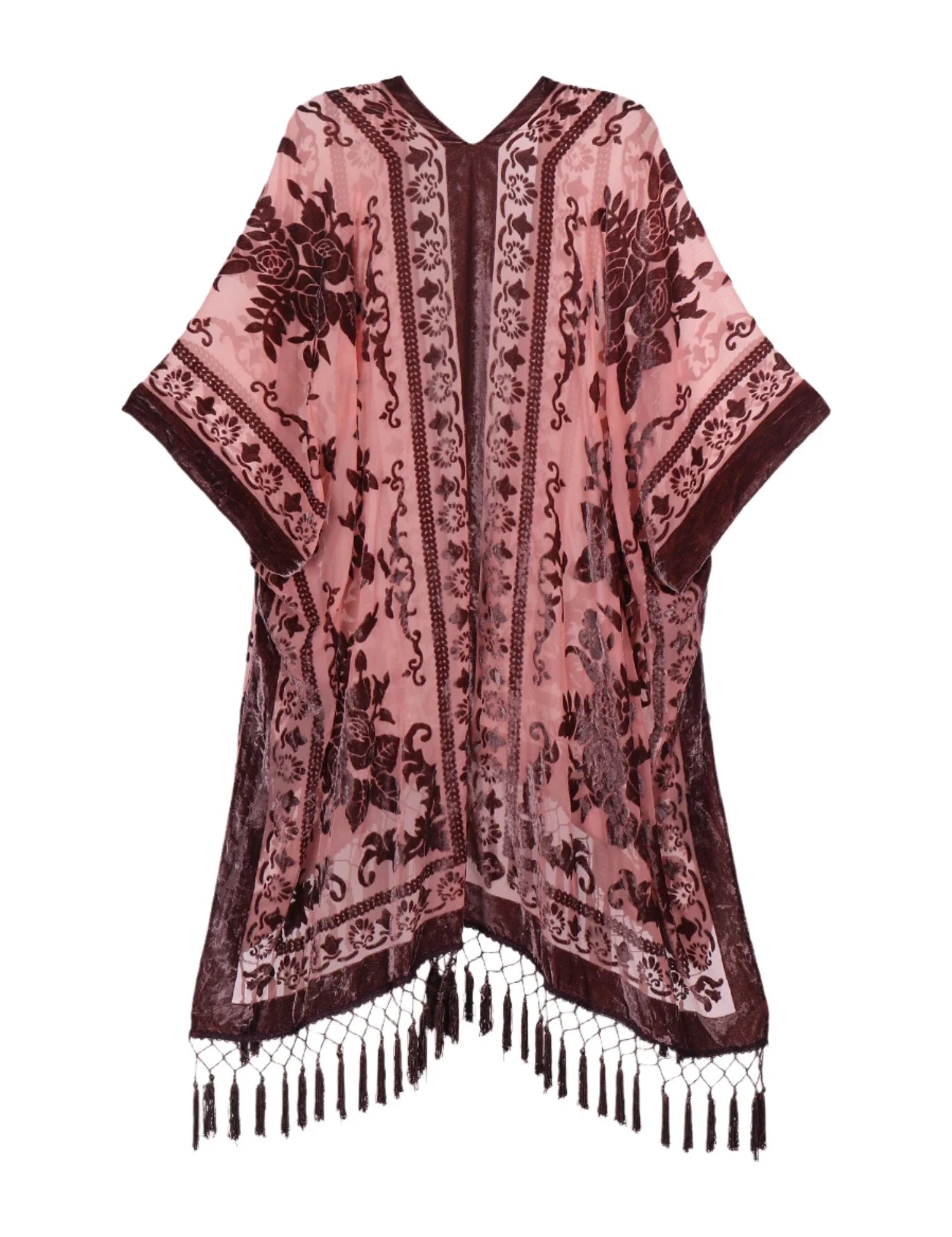 Mulberry Floral Print Velvet Burnout Kimono