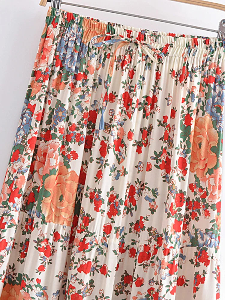 Wildflower Whimsy Floral Print Boho Maxi Skirt