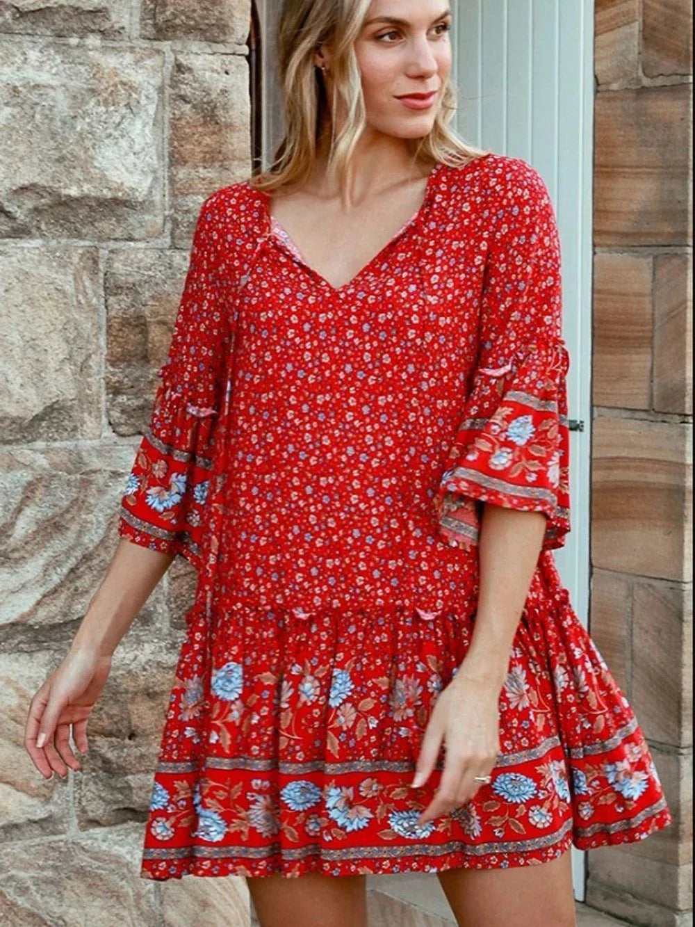 Wild Blooms Boho Floral Print Mini Dress