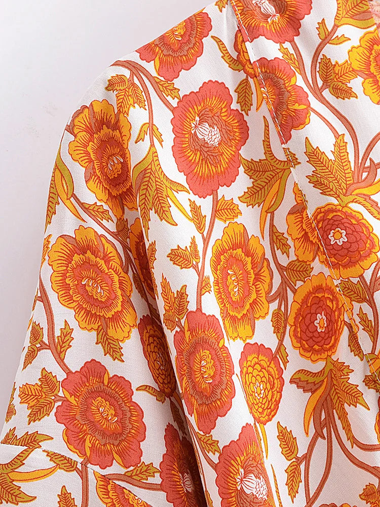 Marigold Orange Boho Floral Print Crop Top