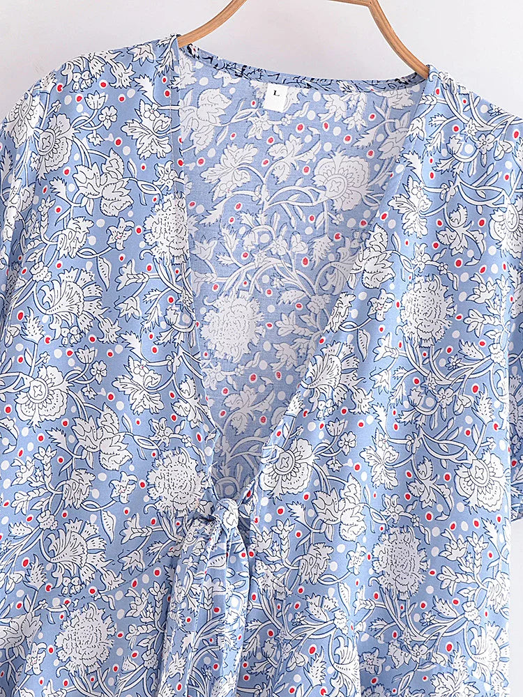 Serenity Blue Boho Floral Print Crop Top
