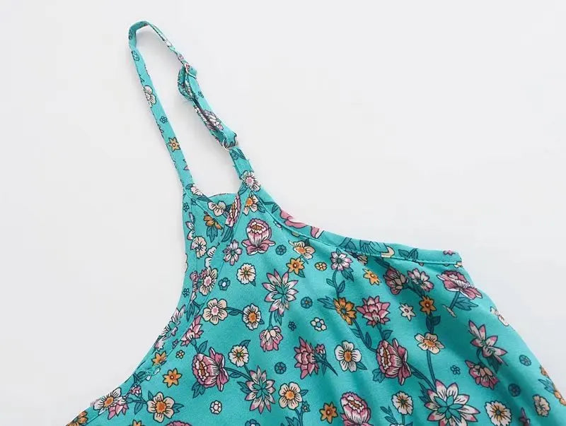 Ocean Bloom Boho Floral Print Midi Dress