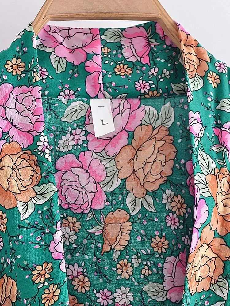 Teal Garden Boho Floral Print Crop Top