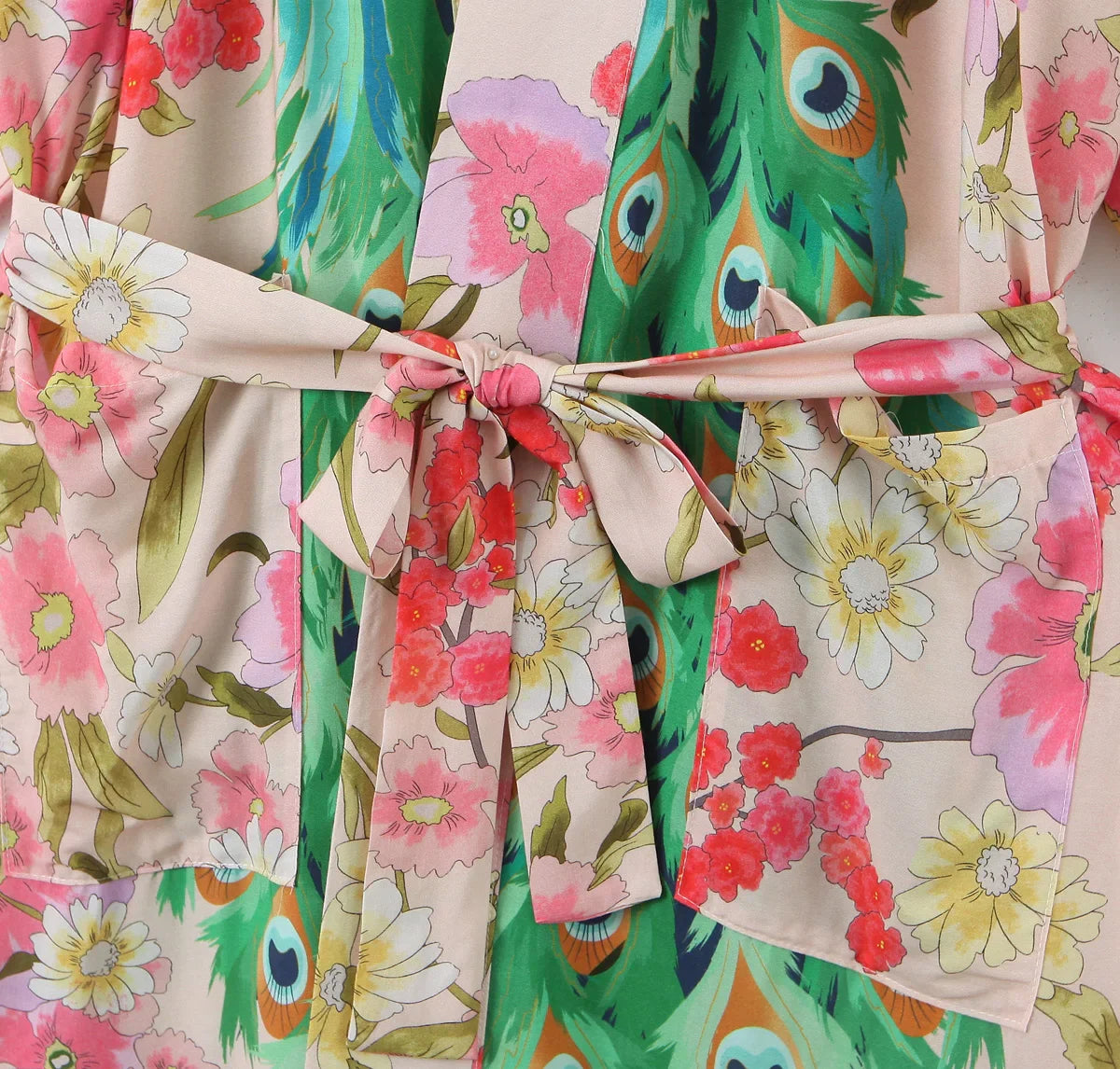 Pink Peacock Boho Floral Print Maxi Robe