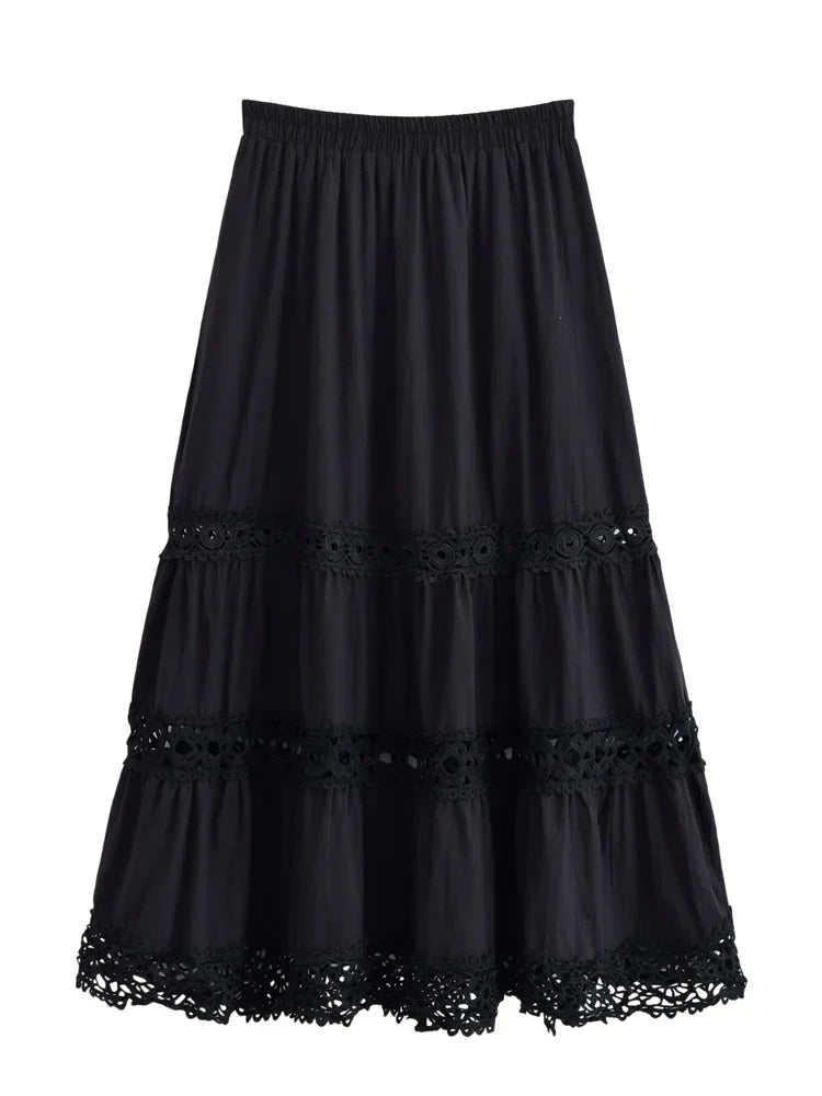 Moonlit Veil Boho Midi Skirt