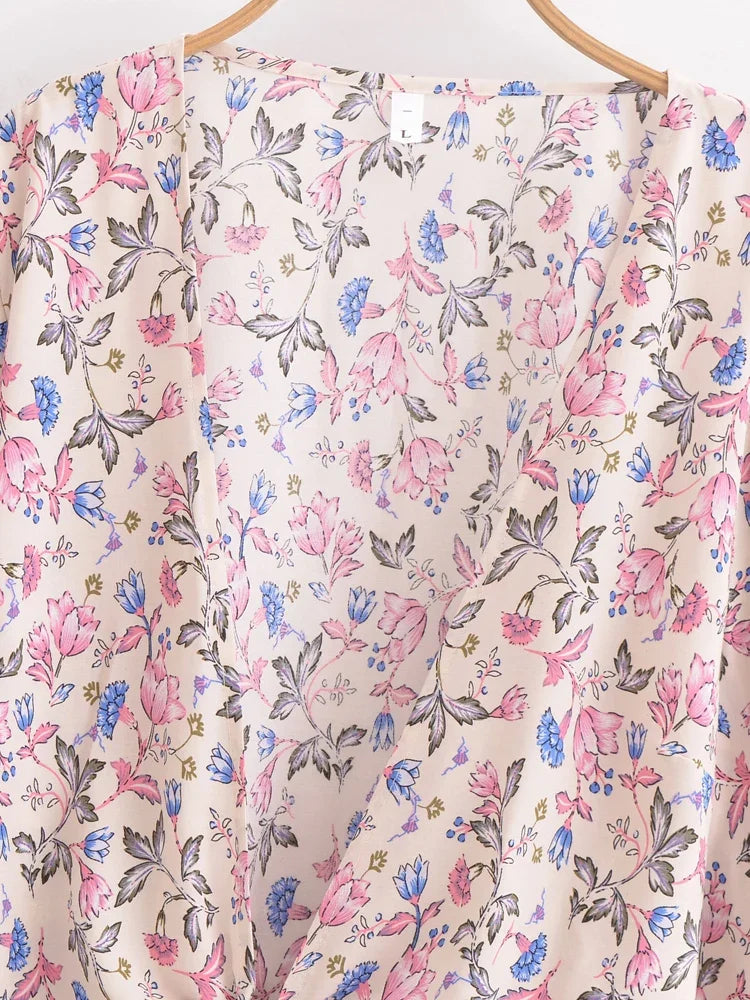 Mystic Petals Boho Floral Print Long Sleeve Crop Top