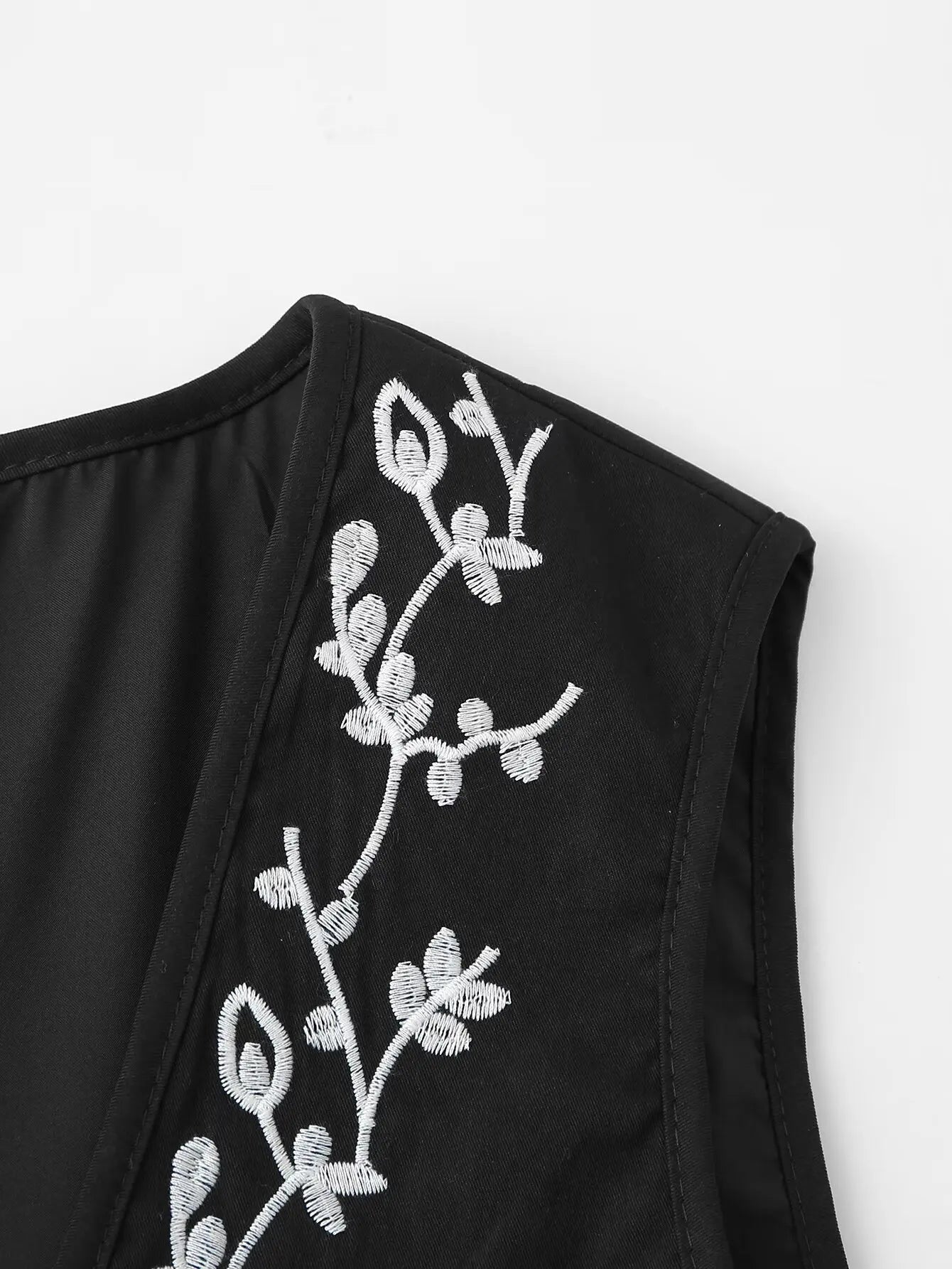 Midnight Bloom Boho Floral Embroidered Vest